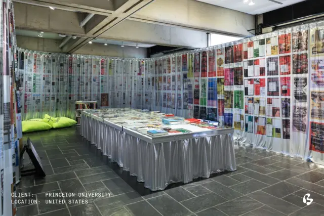 Some spaces hold objects. Others hold echoes.
 
For Princeton University, Big Image transformed a publication archive into a transparent architectural installation for the exhibition Media and Modernity.
 
Printed on sheer silver textile, the archive shifted with its surroundings - appearing crisp one moment, dissolving softly into reflection the next. Visitors moved through decades of architectural publishing as though stepping inside the archive itself.
 
What began as printed matter became atmosphere.
 
Photo: Ian Byers-Gamber, courtesy of the Princeton University School of Architecture.
.
.
.
.
.
.
exhibition, exhibition design, art exhibit, art exhibition, art design
#146510