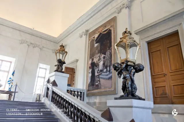 Echoes of the past, brought into new presence.
 
For the Swedish House of Nobility’s 400-year anniversary, Big Image enlarged an original painting into a large-scale print for this historic interior.
 
The work focused on translating the details, tones, and character of the original piece into a new format and scale. Produced in our Stockholm studio and developed for its setting, the final installation integrates with the architecture while giving the artwork a stronger visual presence.
.
.
.
.
.
.
art installation, installation, large format artwork, design inspiration, big image, art exhibit, customised

#144390 #145639